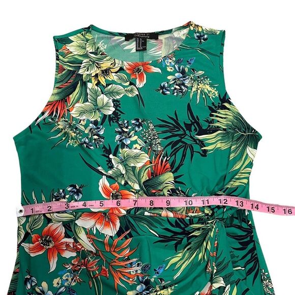 Forever 21 Green Tropical Floral Print Mock Wrap Dress - Size XL - Picture 14 of 16